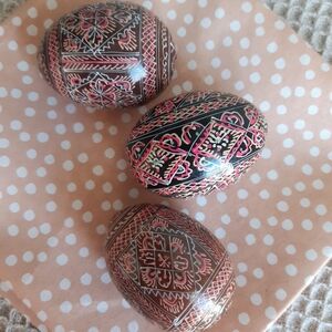 Hand-Painted Pysanky Eggs in Black, Pink & Cream